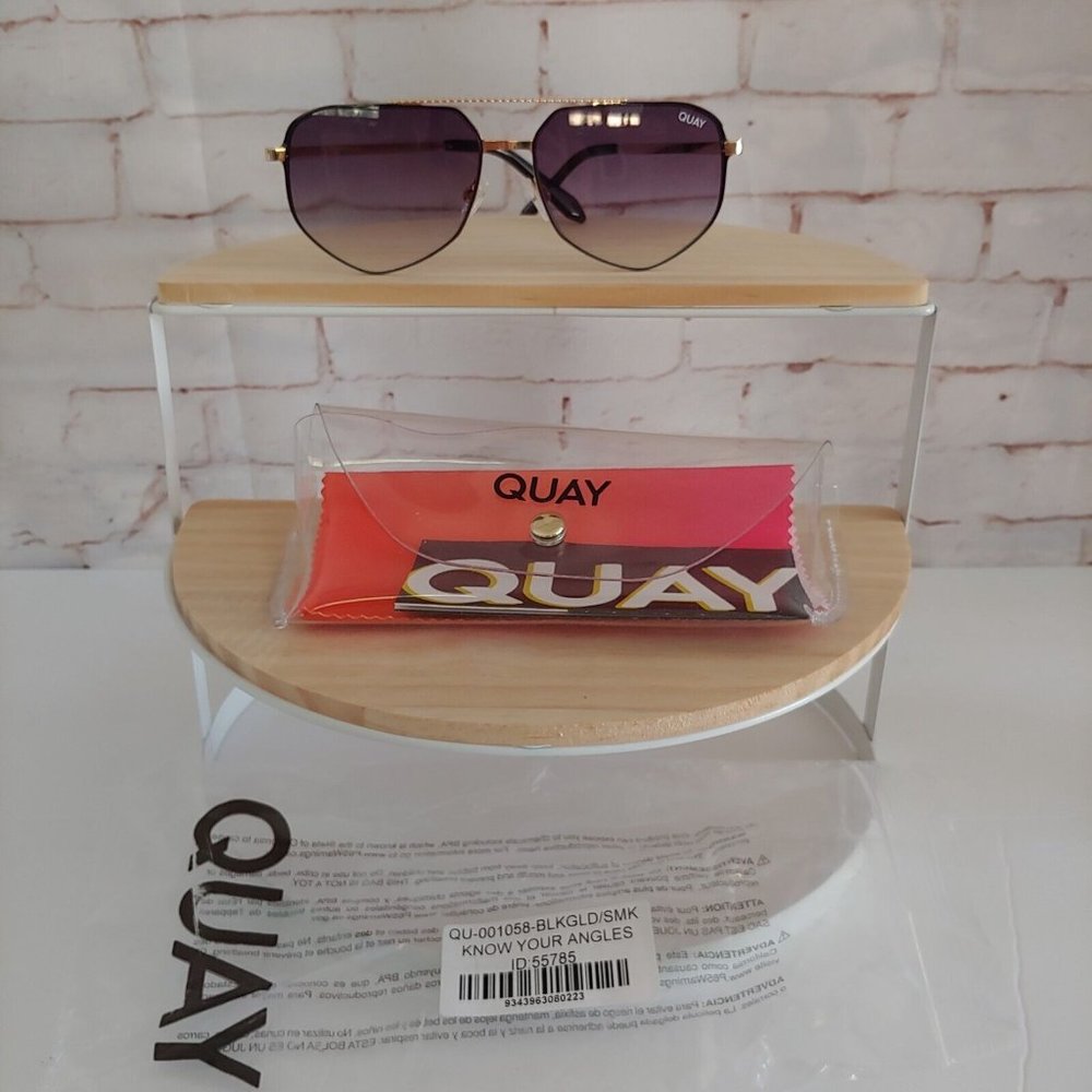 Quay Australia Know Your Angles Sunglasses Sunnies Black Gold Smoke New - Picture 3 of 6
